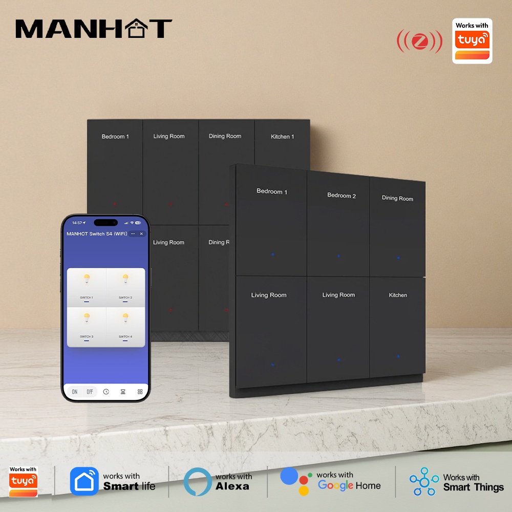 Smart Home Lighting Control - Manhot DIY İsimlendirilebilir Zigbee Akıllı Ekranlı